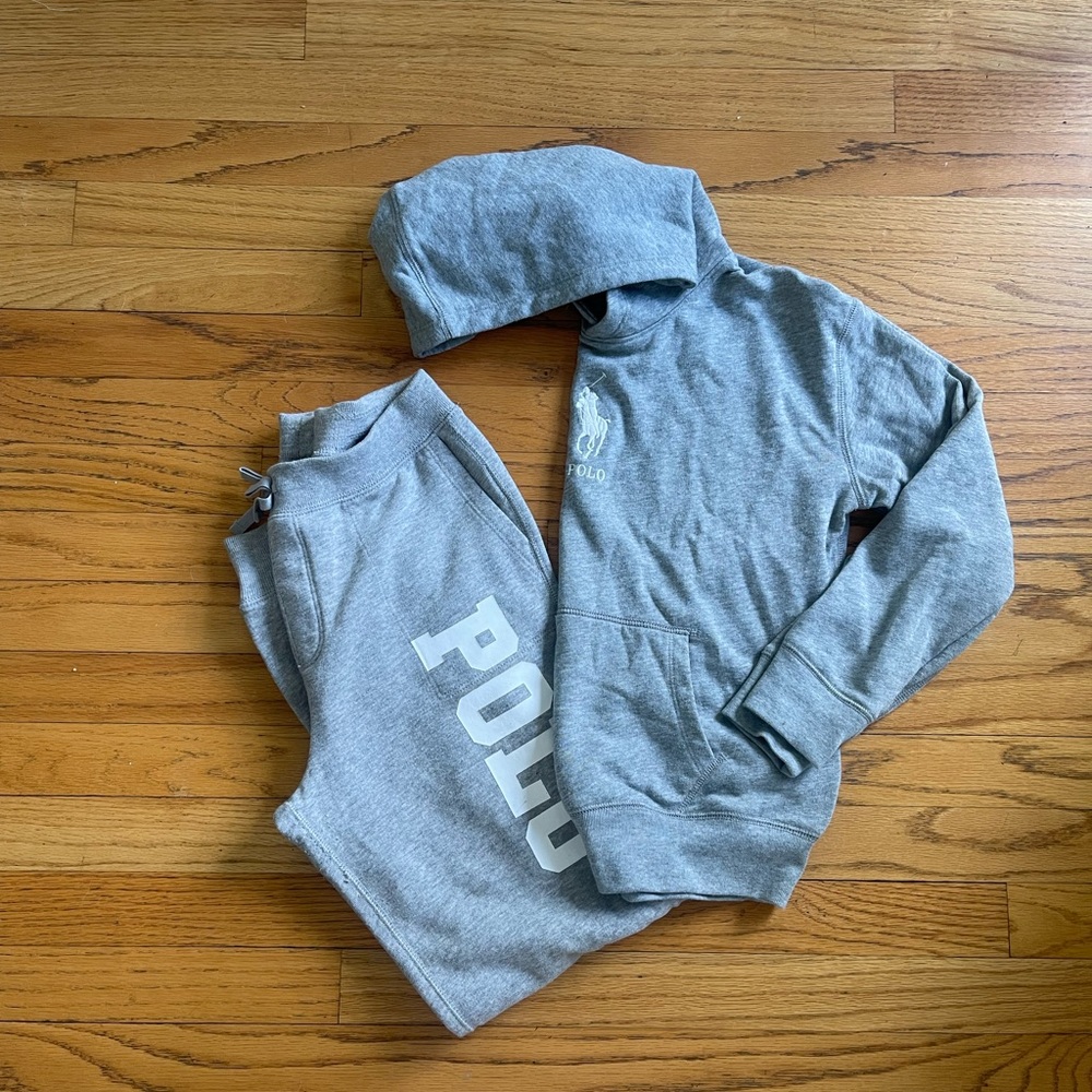 Gray Polo Hoodie and Sweatpants Set
